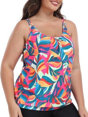 NWT-XXL Tropical Print performance Tankini Top ONLY Multicolor Adjustable straps